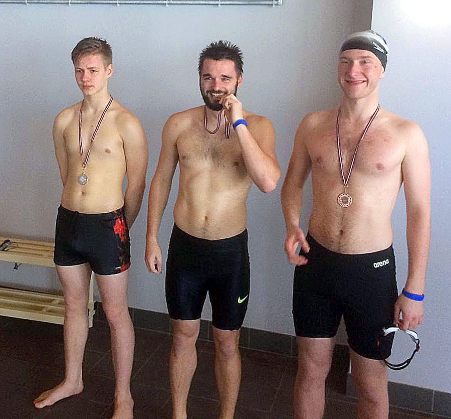 Labākie peldētāji – Oskars Jakutāvičs (no kreisās), Jurģis Karulis un Kārlis Macpans.
Autors: Renārs Burgevics