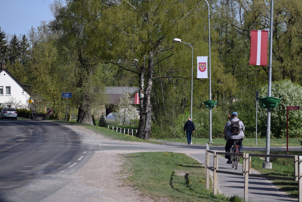 Rīgas ielu Vecumniekos grezno karodziņi ar novada ģerboņa attēlu un valsts simboliku
Autors: Žanna Zālīte