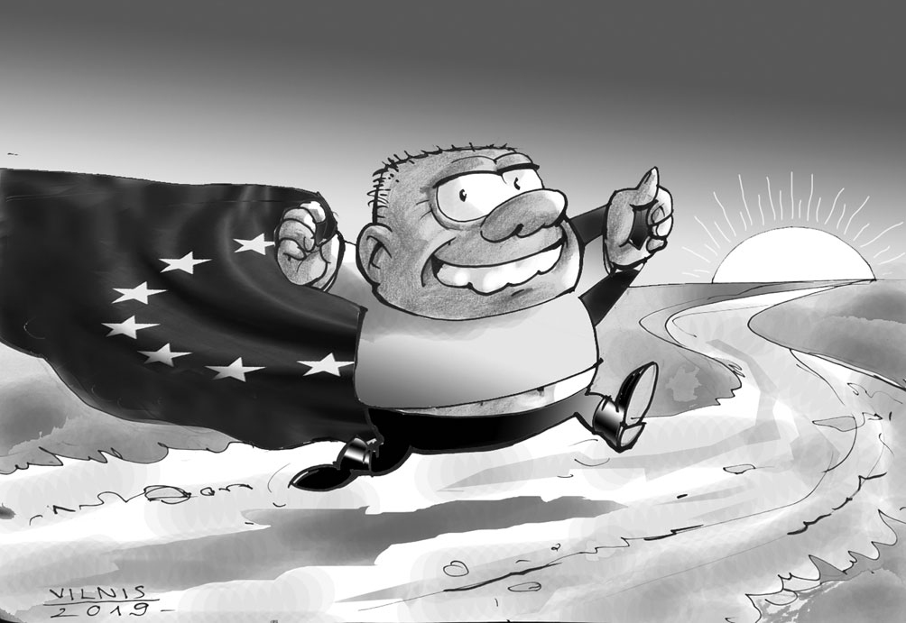 KATRAM SAVA EIROPA. FAKTS: 1. maijā apritēja 15 gadu, kopš Eiropas Savienībai pievienojās uzreiz desmit jaunas dalībvalstis, arī Latvija, atgriežoties Eiropas valstu saimē, kurai tā vienmēr piederējusi.
Miķelis ar skaidru galvu/ Vērtē Eiropu kā balvu,/ Gudrāks ja par slotas kātu,/ Vari kļūt par deputātu./ Karsē saule, mērcē lieti,/ Vagās nerādās pat dzieti./ Peļņas badā zemnieks slāps,/ Tikai Eiropa to glābs./ Sadilst tilti, ceļu klājums./ Padomjlaiku tapinājums./ Eiropa ja naudu dos,/ Visu valsti sakārtos./ Brīvās robežas sveic džeki,/ Paceļ cepuri, un – sveiki:/ Bagāts kļūšu, mājās nākšu,/ Dzimtās zemes ražu vākšu.
Autors: Zīmējums – Vilnis Bulavs, rīmes – Daina Ziemele