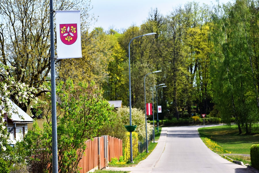 Dīķa ielu Vecumniekos grezno karodziņi ar novada ģerboņa attēlu un valsts simboliku.
Autors: Žanna Zālīte