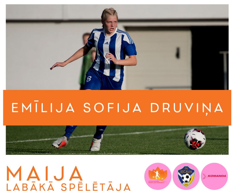 Emīliju Sofiju Druviņu atzina par Latvijas Sieviešu futbola 1. līgas maija mēneša labāko spēlētāju.
Autors: no lff.lv albuma