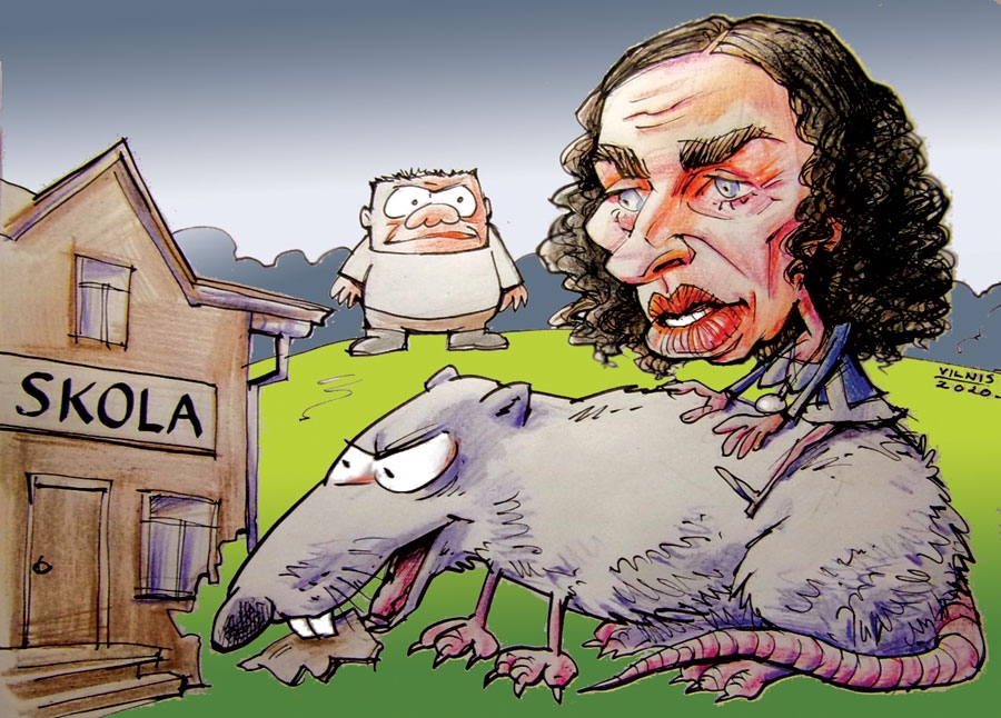 SAGUMZĪTĀ IZGLĪTĪBA. FAKTS: Izglītības un zinātnes ministrija secinājusi – lai nodrošinātu kompetencēs balstītu mācību saturu finansējuma robežās, novada vidusskolu posmā jāmācās 90 un vairāk skolēniem un katrā klašu grupā jābūt vismaz divām paralēlklasēm; Latvijā tādu vidusskolu ir 40 procentu.
Rausēja un intrigante/ Metāliskā Žurkas tante,/ Devīze tai – «atšķelt lieko!»,/ Budžetu lai neiznieko./ Skarbai Žurkai pieskaņots,/ Ministrijas izsapņots/ Jaunais kompetenču plāns –/ Izglītībai piegriezts krāns./ Miķelis stāv gadu vārtos,/ Savu prognozi pauž vārdos:/ Izglītības standarti/ Drūmu rāda nākotni, Ja vēl vairāk skolu slēgs,/ Ģimenes no laukiem bēgs,/ Atlikums no Tēvijas –/ Viļņojošas prērijas.
Autors: Zīmējums – Vilnis Bulavs, rīmes – Daina Ziemele