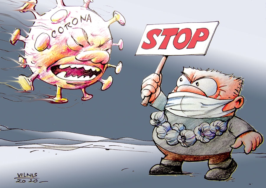 SVEŠS UN NIKNS. FAKTS: Ķīnā vēl nebija iestājies 2020. gads, kad zemeslodi pāršalca ziņa par šajā valstī konstatēto bīstamo un maz pētīto koronavīrusu, un Pasaules veselības organizācija ir izsludinājusi starptautisko ārkārtas situāciju, galvenokārt tāpēc, lai pievērstu uzmanību, kas notiek citās valstīs. 
Ķibeles gulst kārtu kārtām,/ Miķelim nav joki prātā,/ Irst Eirosavienībai vīles,/ Plūst nikni vīrusi no Ķīnas./ Februāris drīz būs pusē,/ Atbildīgie kadri klusē,/ Panikai nav pamata,/ Tikai baumu lamatas./ Neņems vīrusu «pie dziesmas»,/ Globālas kļūs Ķīnas briesmas./ Padomus dod Miķelis:/ Jāvēdina miteklis,/ Jāšķauda aiz drēbju krokas,/ Bieži jāmazgā ir rokas,/ Atlikt ceļošanas kāri,/ Lūkot pašu zemes āri!
Autors: Zīmējums – Vilnis Bulavs, rīmes – Daina Ziemele