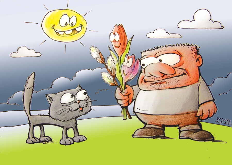 CĪRUĻPUTEŅA GAIDĀS. FAKTS: pēc ieilgušā rudens 9. februārī iestājies meteoroloģiskais pavasaris, rotājies ar apmānīto sīpolpuķu ziediņiem un jau sen kažociņus nometušiem pūpoliem, bet meteoroloģiskās ziemas nemaz nav bijis, tā aizgājusi atvaļinājumā, neatklājot, kad un vai vispār vēl atgriezīsies.
Kā dārza sētai robs,/ Dabai izkritis zobs,/ Kur senāk bij’ ierakstīts – ziema,/ Šosezon burta neviena./ Sniega dalītājs atnes/ Tik, cik kaķim uz astes./ Aiz vasaras izstiepies rudens,/ Tāds zaļi pelēki gurdens,/ Uztraucas tulpe un krokuss,/ Nopietni tas vai fokuss?/ Miķelis smaida kā pūpols,/ 
Kas sārtbaltus bērneļus šūpo,/ Viņš cīruļputeni gaida,/ Kad lieta kļūs vairāk skaidra,/ Vai dabas untums tik bija,/ Kad sniega vietā lietus lija?
Autors: Zīmējums – Vilnis Bulavs, rīmes – Daina Ziemele