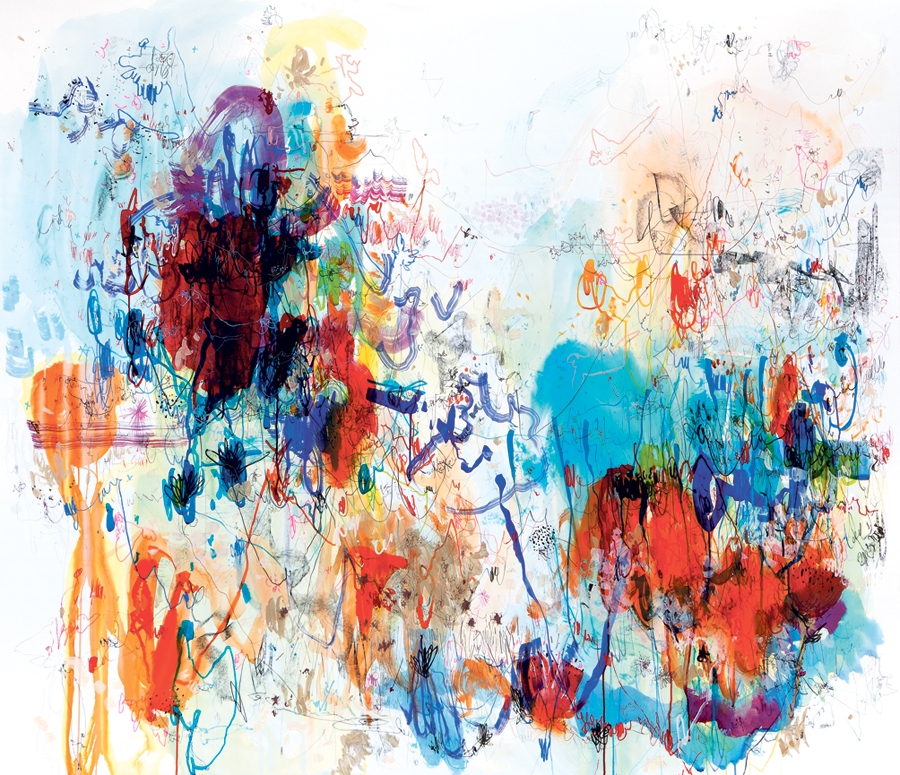 Abstrakta kompozīcija – eksperiments ar krāsainām tušām.