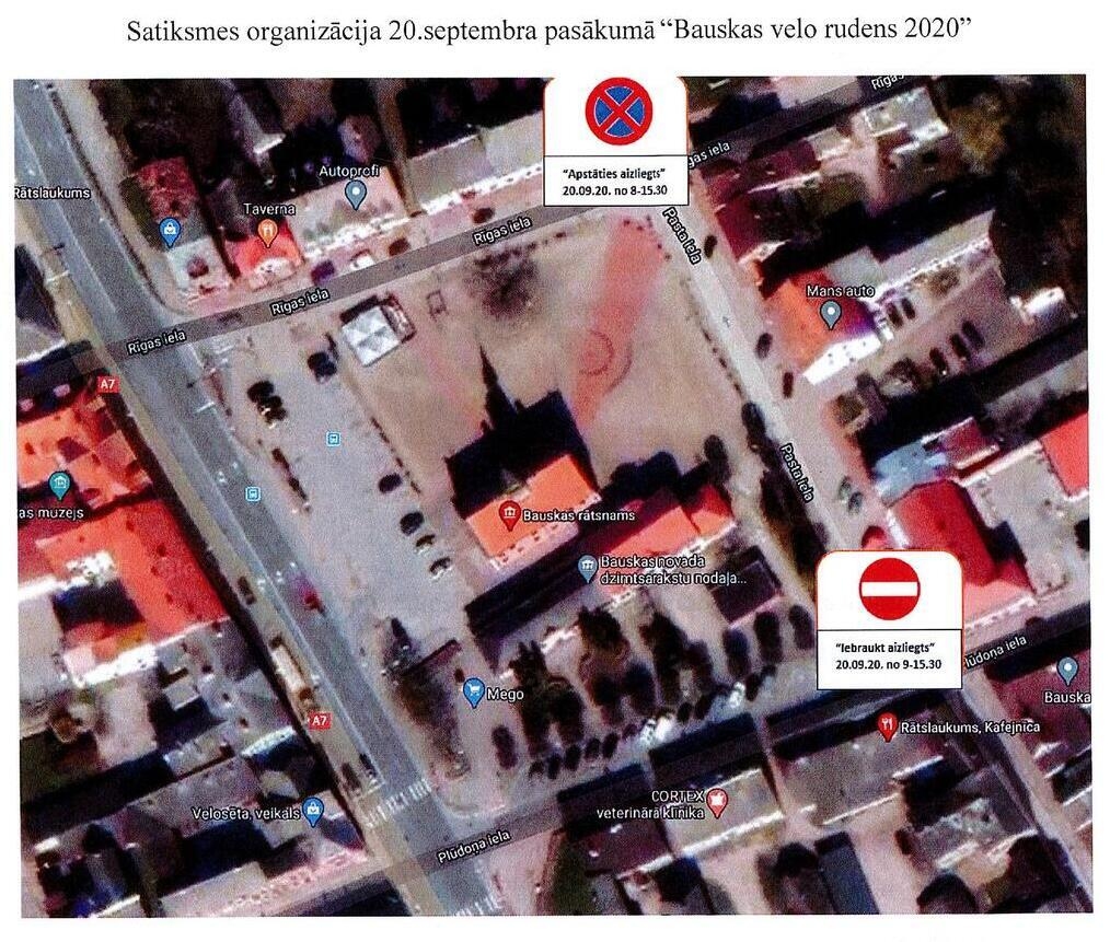 Satiksmes ierobežojumu shēma velosacensību laikā.
Autors: bauska.lv