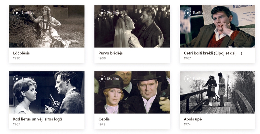 «Filmas.lv» ir visplašākā un precīzākā datubāze par Latvijas filmām, kur legāli un bez maksas var noskatīties 250 Latvijas filmas.
Autors: ekrānšāviņš no portāla «Filmas.lv».