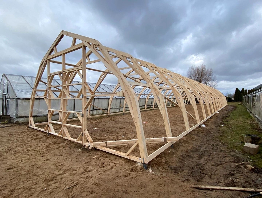 Arkveida gotiskās siltumnīcas koka karkass.
Autors: no arhīva