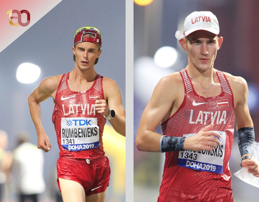 Tokijas Olimpiskajās spēlēs startēs Ruslans Smolonskis (no labās) un Arnis Rumbenieks.
Autors: no athletics.lv.