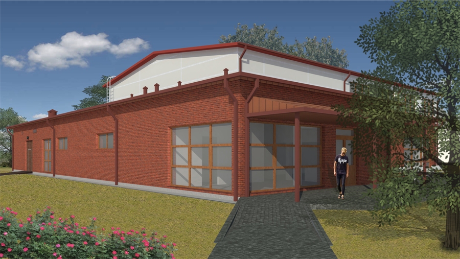 Skaistkalnes sporta zāli plānots būvēt netālu no vidusskolas ēkas.
Autors: Vizualizācija no Skaistkalnes sporta zāles projekta materiāliem.