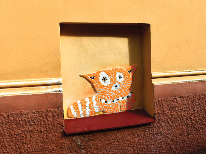 Bauskas kultūras centra mājas nišā aplūkojams viens no Lauras mīļākajiem kaķiem.